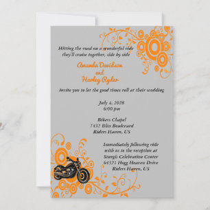 Motorcycle Grey, Black, Orange Wedding Invitation