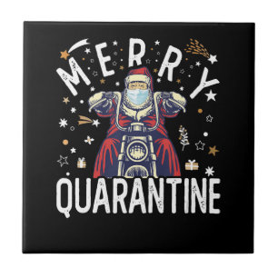 Motorcycle Hipster Santa Face Mask Ceramic Tile
