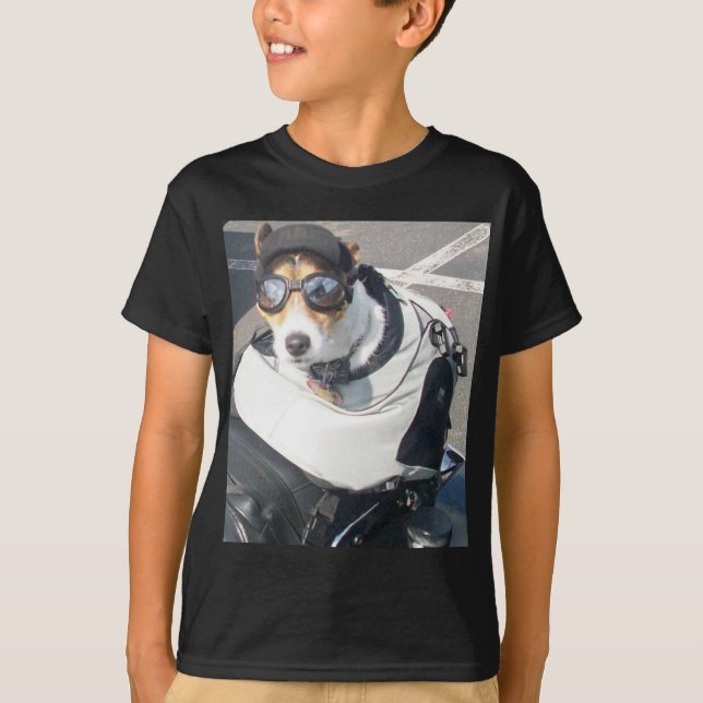 Motorcycle Hog Dog Born To Ride Russell Terrier T-Shirt (Front)