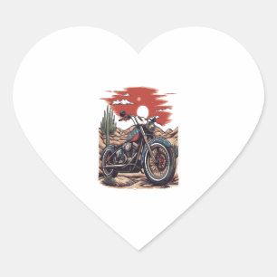 Motorcycle in Desert Cactus Western Set (2) Heart Sticker