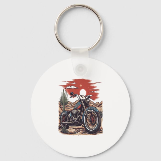 Motorcycle in Desert Cactus Western Set (2) Key Ring (Front)