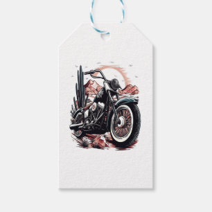Motorcycle in Desert Cactus Western Set (3) Gift Tags