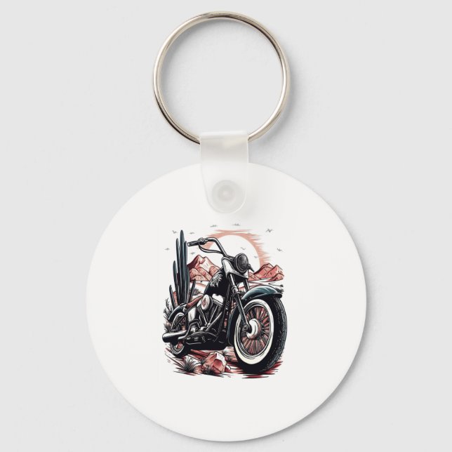 Motorcycle in Desert Cactus Western Set (3) Key Ring (Front)