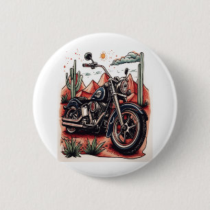 Motorcycle in Desert Cactus Western Set 6 Cm Round Badge