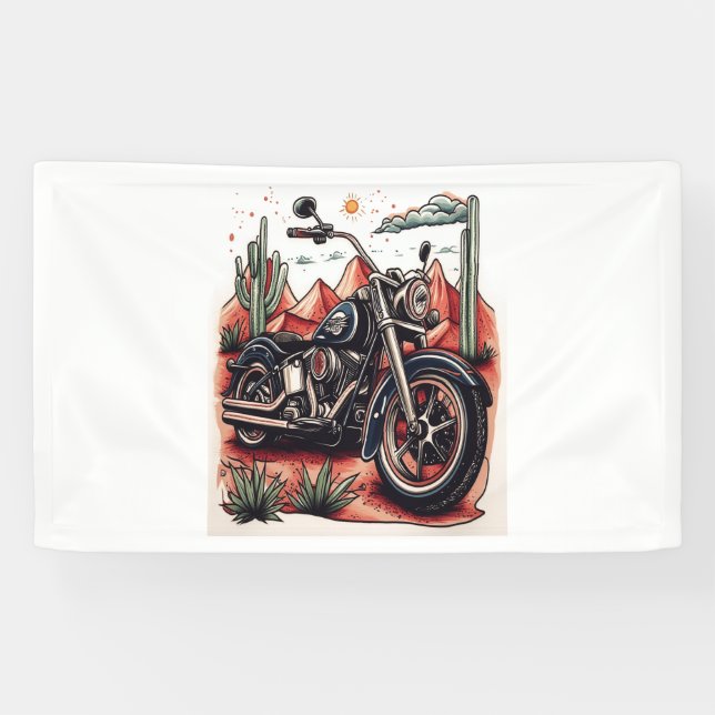 Motorcycle in Desert Cactus Western Set Banner (Horizontal)