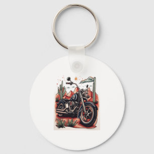 Motorcycle in Desert Cactus Western Set Key Ring