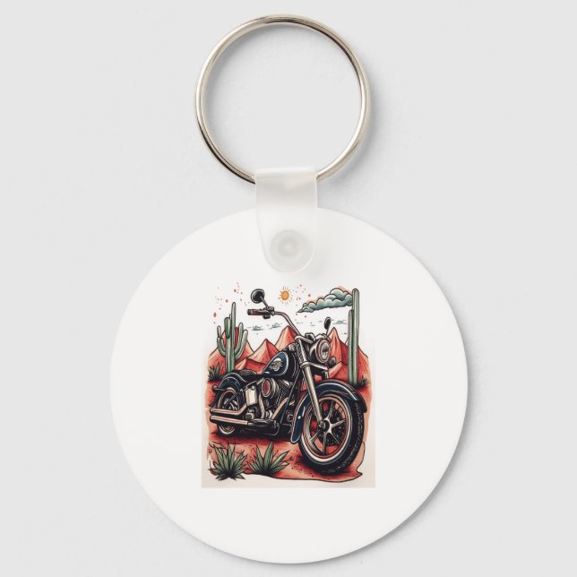 Motorcycle in Desert Cactus Western Set Key Ring (Front)