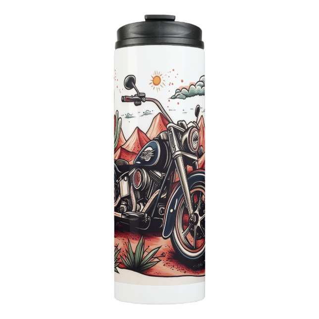 Motorcycle in Desert Cactus Western Set Thermal Tumbler (Front)