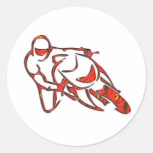 Motorcycle Logo Leaning Into Curve Red Streaks Classic Round Sticker