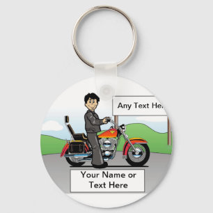 Motorcycle Lover Male Cartoon by PrintedPerfection Key Ring