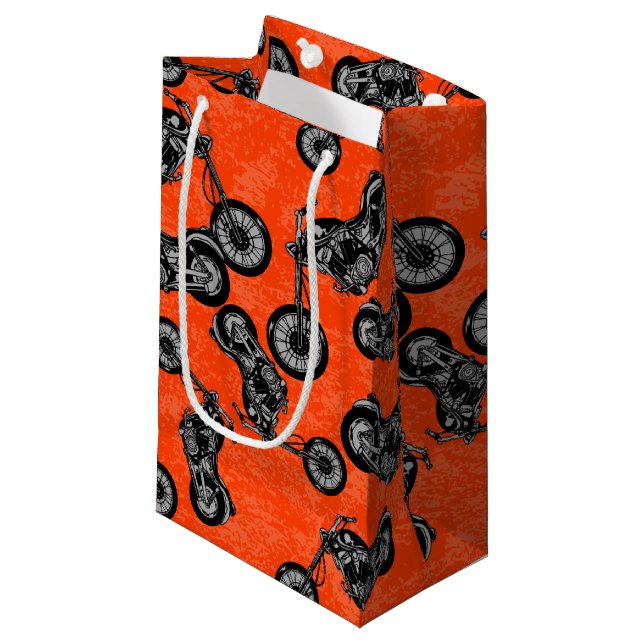Motorcycle Lovers Biker Men Black White Pattern Small Gift Bag (Front Angled)