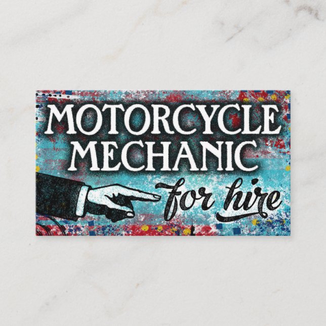 Motorcycle Mechanic For Hire Business Cards - Blue (Front)