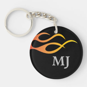 Motorcycle monogram initials with flame key ring