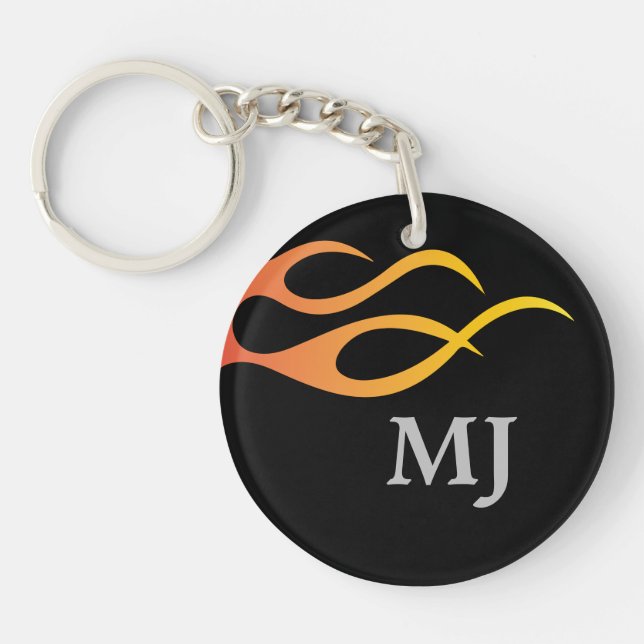 Motorcycle monogram initials with flame key ring (Front)