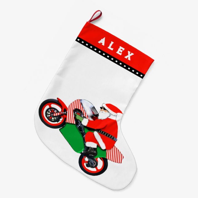 Motorcycle Motocross Holiday Gift Large Christmas  Large Christmas Stocking (Front (Hanging))
