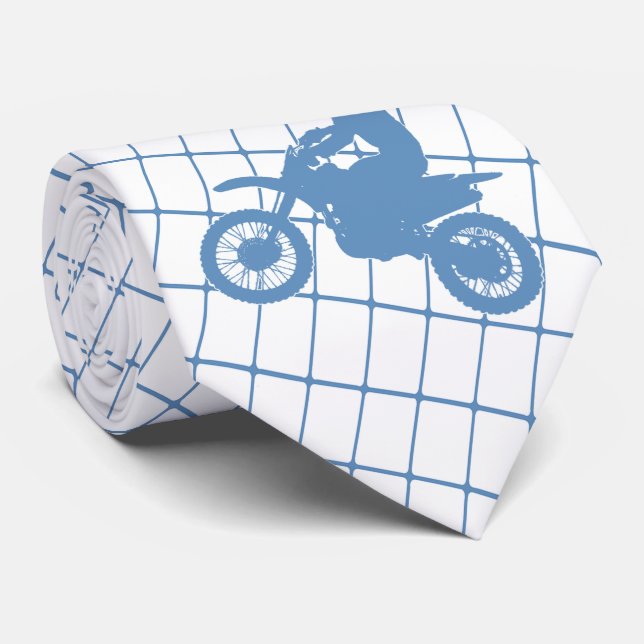 Motorcycle Motocross Racing  on Blue Check Necktie (Rolled)