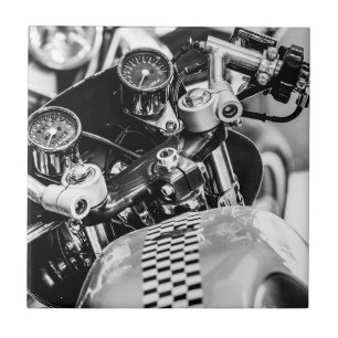 Motorcycle Motorbike Biker Ride Rider Monochrome Ceramic Tile