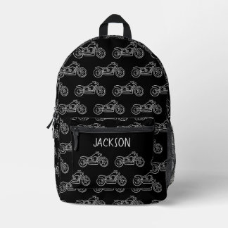 Motorcycle Motorbike Black Name Boys School Printed Backpack