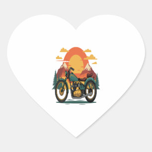 Motorcycle Motorbike Retro Vintage Sunset Heart Sticker