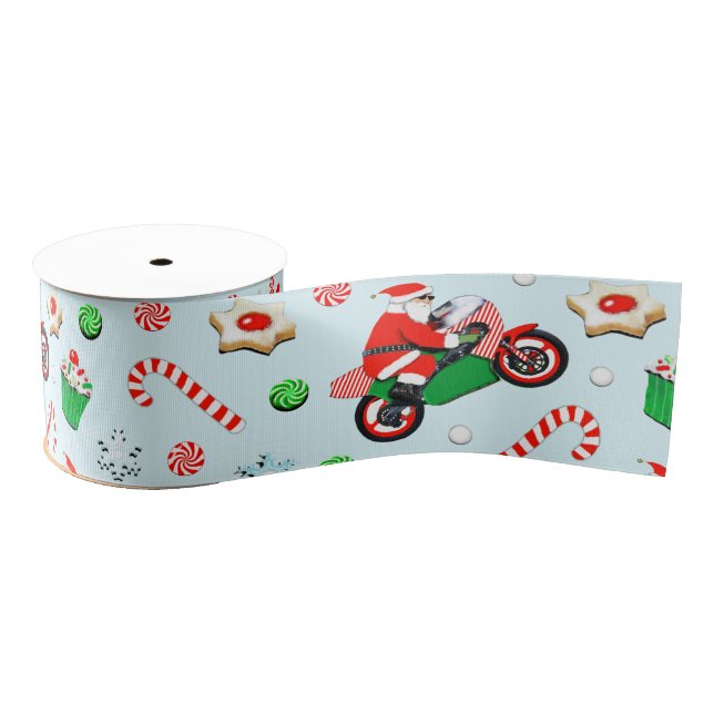Motorcycle Motorcyclist Christmas Gift Grosgrain Ribbon (Spool)