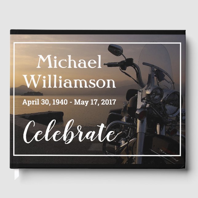 Motorcycle Near the Water Celebration of Life Guest Book (Front)
