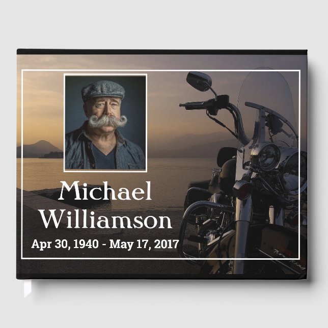 Motorcycle Near Water Photo Celebration of Life Guest Book (Front)