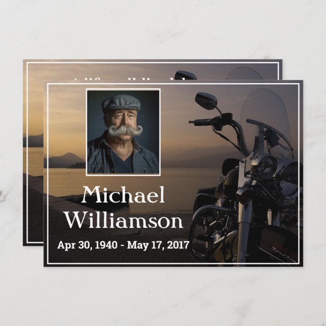 Motorcycle Near Water  PhotoCelebration of Life Invitation (Front/Back)