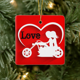 Motorcycle Our 1st Christmas as Mr and Mrs Wedding Ceramic Ornament