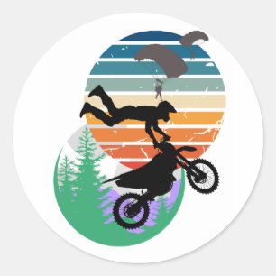 Motorcycle, parachutes, and the outdoors classic round sticker