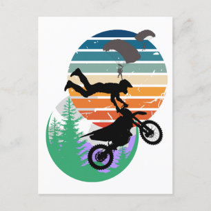 Motorcycle, parachutes, and the outdoors holiday postcard