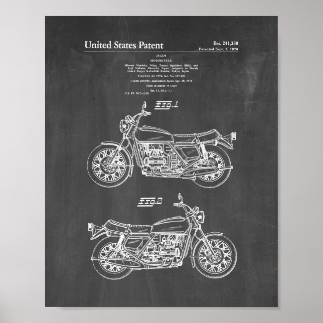 Motorcycle Patent - Chalkboard Poster (Front)