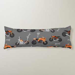 Motorcycle Pattern Gift Biker Tools Grey Orange Body Cushion