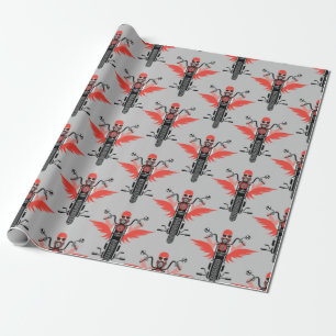 Motorcycle Pattern Motorcyclist Biker Orange Wings Wrapping Paper