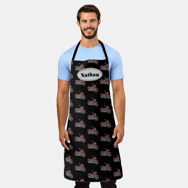 Motorcycle Pattern Personalised Apron (Worn)