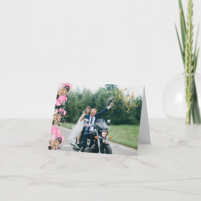 Motorcycle Photo Wedding Thank You Card (Front)
