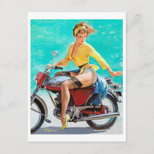 Motorcycle Pin Up Postcard