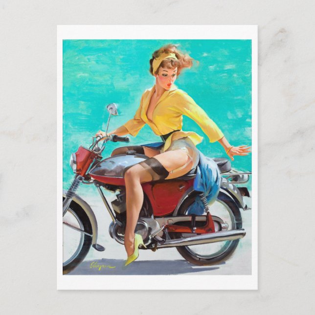 Motorcycle Pin Up Postcard (Front)