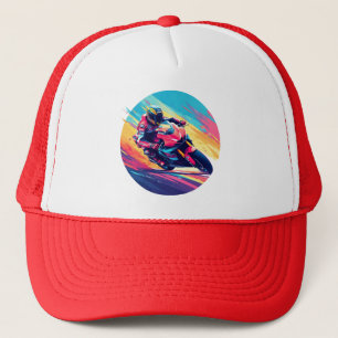 Motorcycle Racer Dynamic Racing Style For Bikers Trucker Hat
