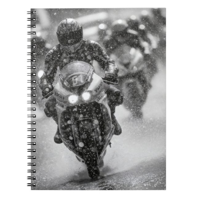 Motorcycle Racer Rainstorm Notebook (Front)