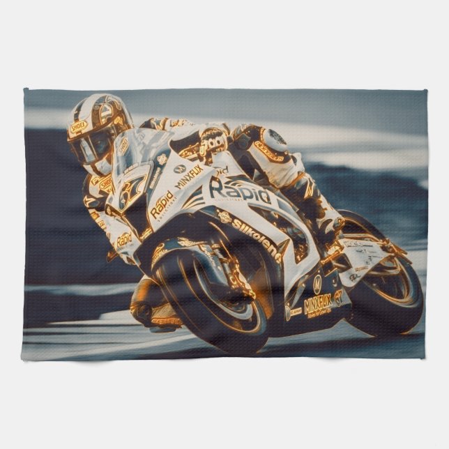 Motorcycle Racer Tea Towel (Horizontal)