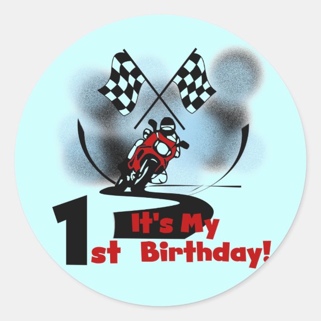 Motorcycle Racing 1st Birthday Tshirts and Gifts Classic Round Sticker (Front)