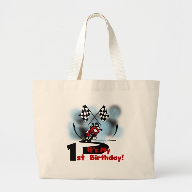 Motorcycle Racing 1st Birthday Tshirts and Gifts Large Tote Bag (Front)
