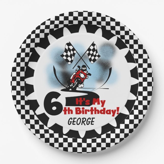 Motorcycle Racing 6th Happy Birthday Paper Plates (Front)