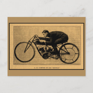 Motorcycle racing history GH Curtiss on his Double Postcard