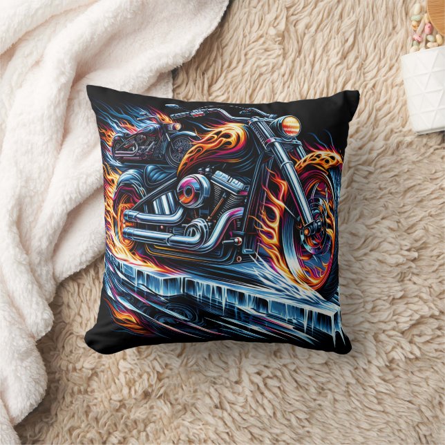 Motorcycle racing on icy dusk road cushion (Blanket)