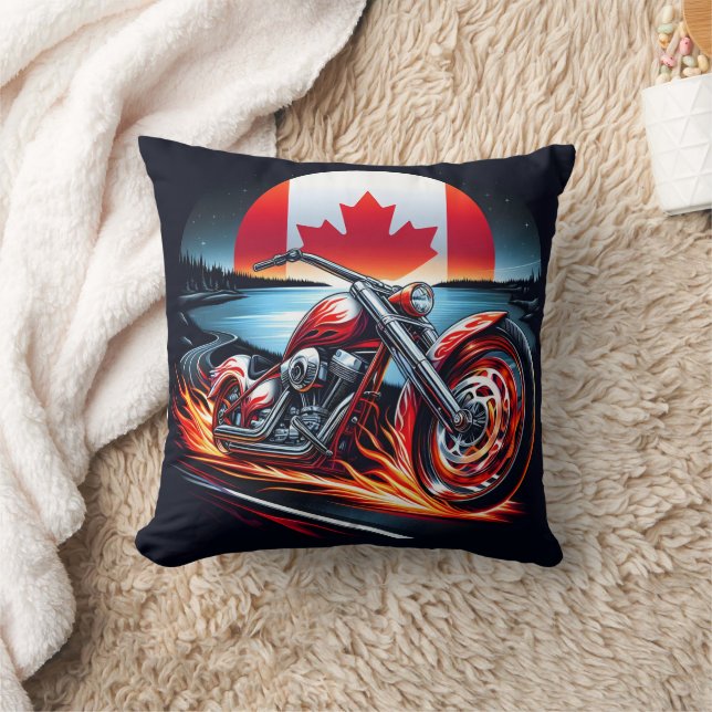 Motorcycle racing under a Canadian flag sunset Cushion (Blanket)