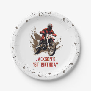 Motorcycle Red Dirt Bike Birthday Party Paper Plate
