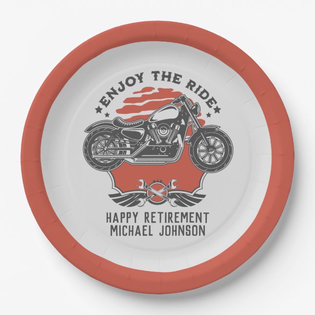 Motorcycle Retirement Party Invitation Paper Plate (Front)