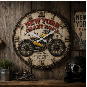Motorcycle Retro Garage Biker Decor Classic  Large Clock