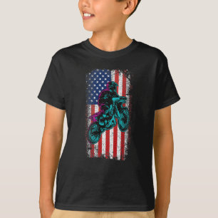 Motorcycle Rider Biker USA American Flag Motocross T-Shirt